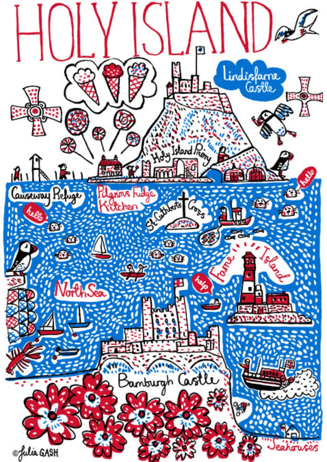Holy Island Greeting Card by Julia Gash