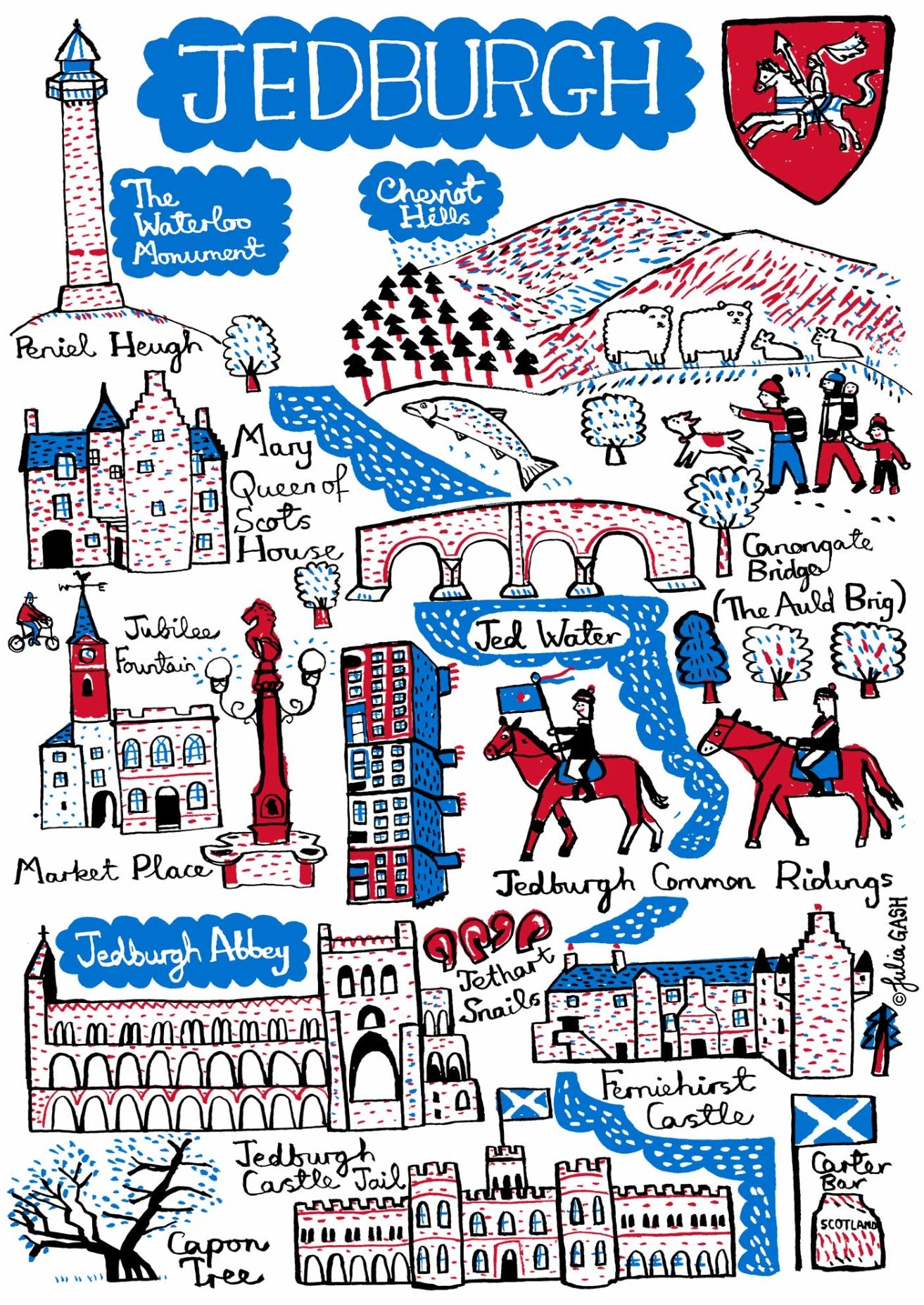 Contemporary Travel Art Print of Jedburgh, Scotland by British artist Julia Gash