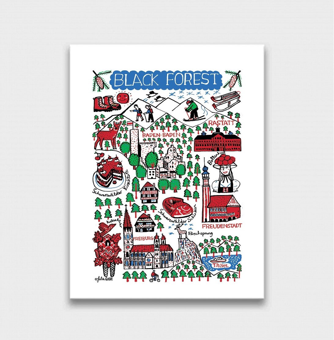 Black Forest Travel Art Print by British Map Artist Julia Gash