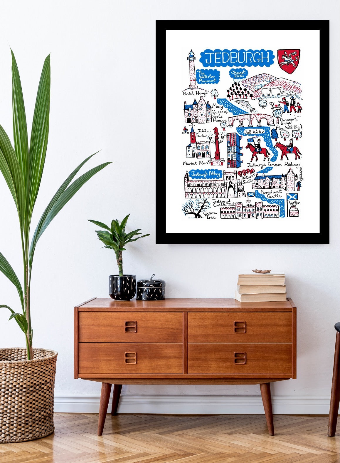Framed Contemporary Travel Art Print of Jedburgh, Scotland by British artist Julia Gash