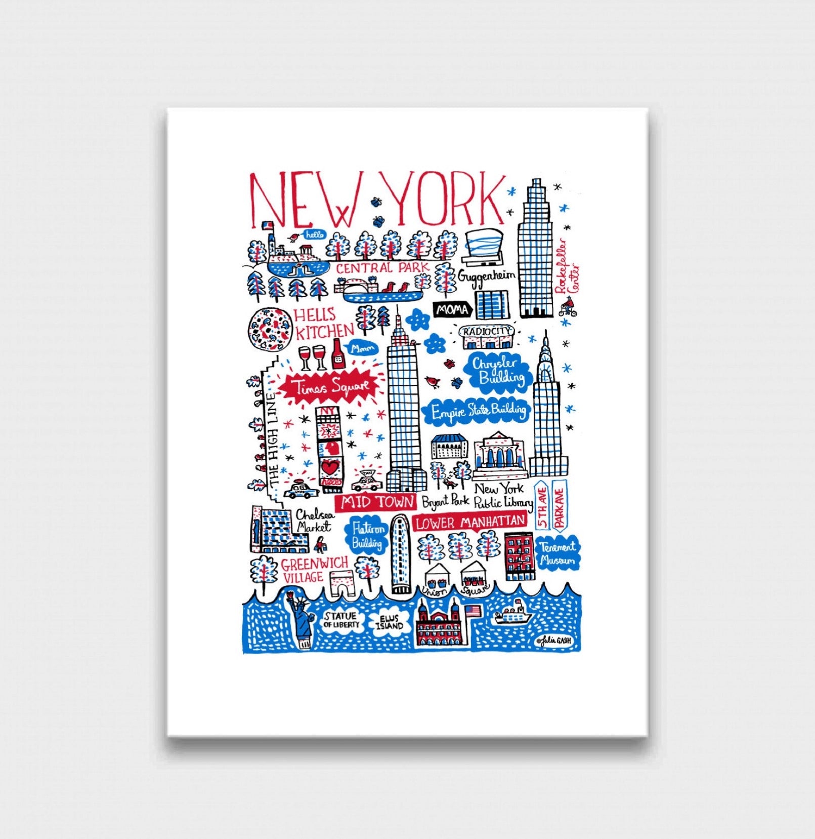 New York Central Park Hells Kitchen Manhattan Statue of Liberty Times Square Empire State Building Art Print - Julia Gash