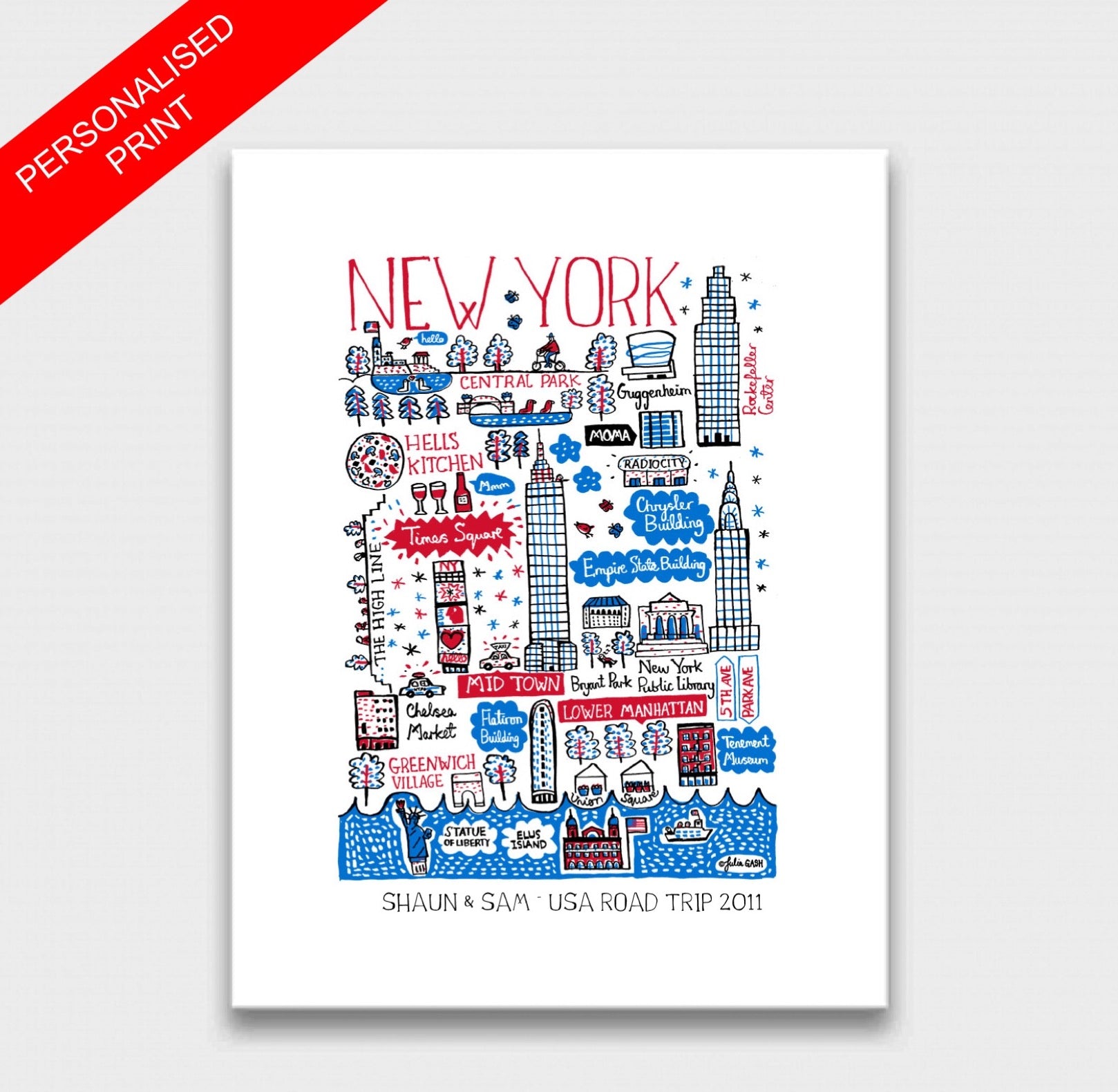 New York Central Park Hells Kitchen Manhattan Statue of Liberty Times Square Empire State Building Art Print - Julia Gash