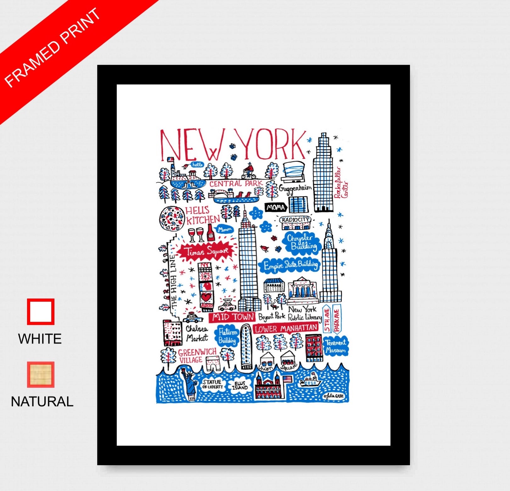 New York Central Park Hells Kitchen Manhattan Statue of Liberty Times Square Empire State Building Art Print - Julia Gash