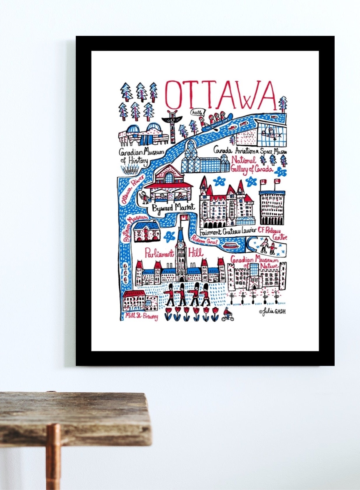 Ottawa Canada Travel Art Print by British map artist Julia Gash
