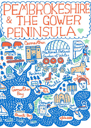 Pembrokeshire & The Gower Wales Art Print by British map maker Julia Gash