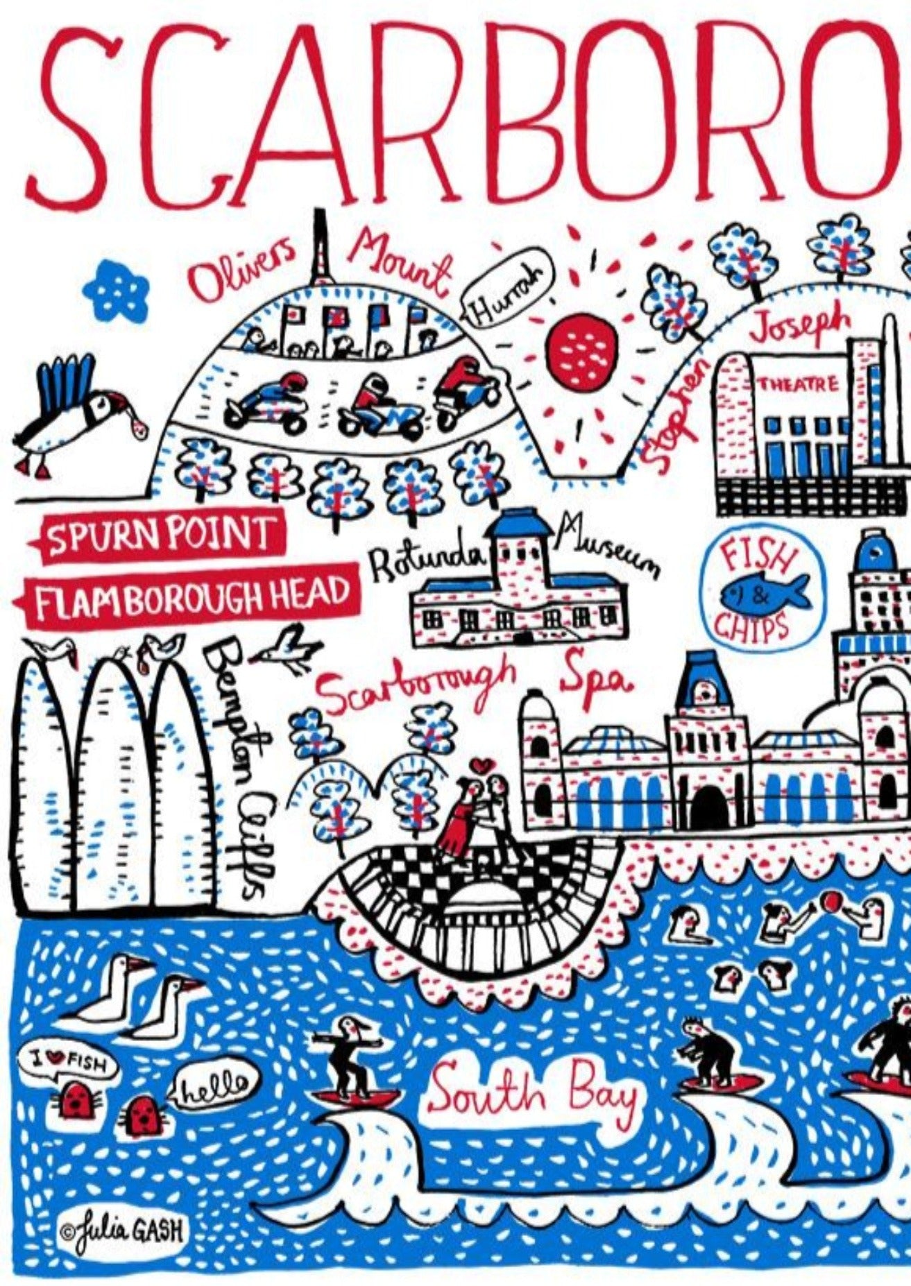 Scarborough Yorkshire Travel Art Print By British Map Illustrator Julia Gash