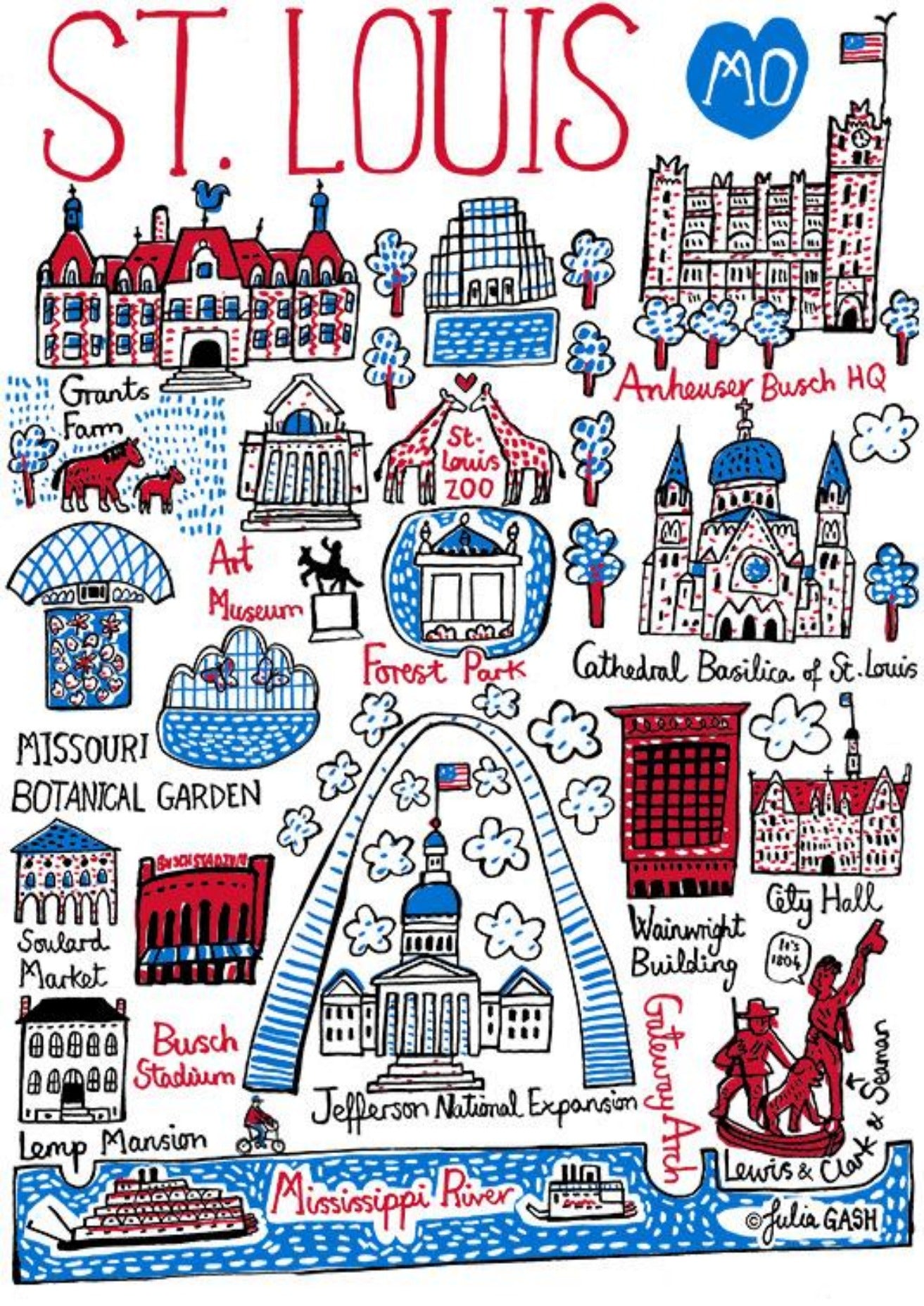 St Louis Missouri Cityscape Art Print by British travel artist Julia Gash