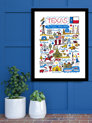 Contemporary Texas USA State Art Print featuring Dallas, Houston, Austin and El Paso by Julia Gash