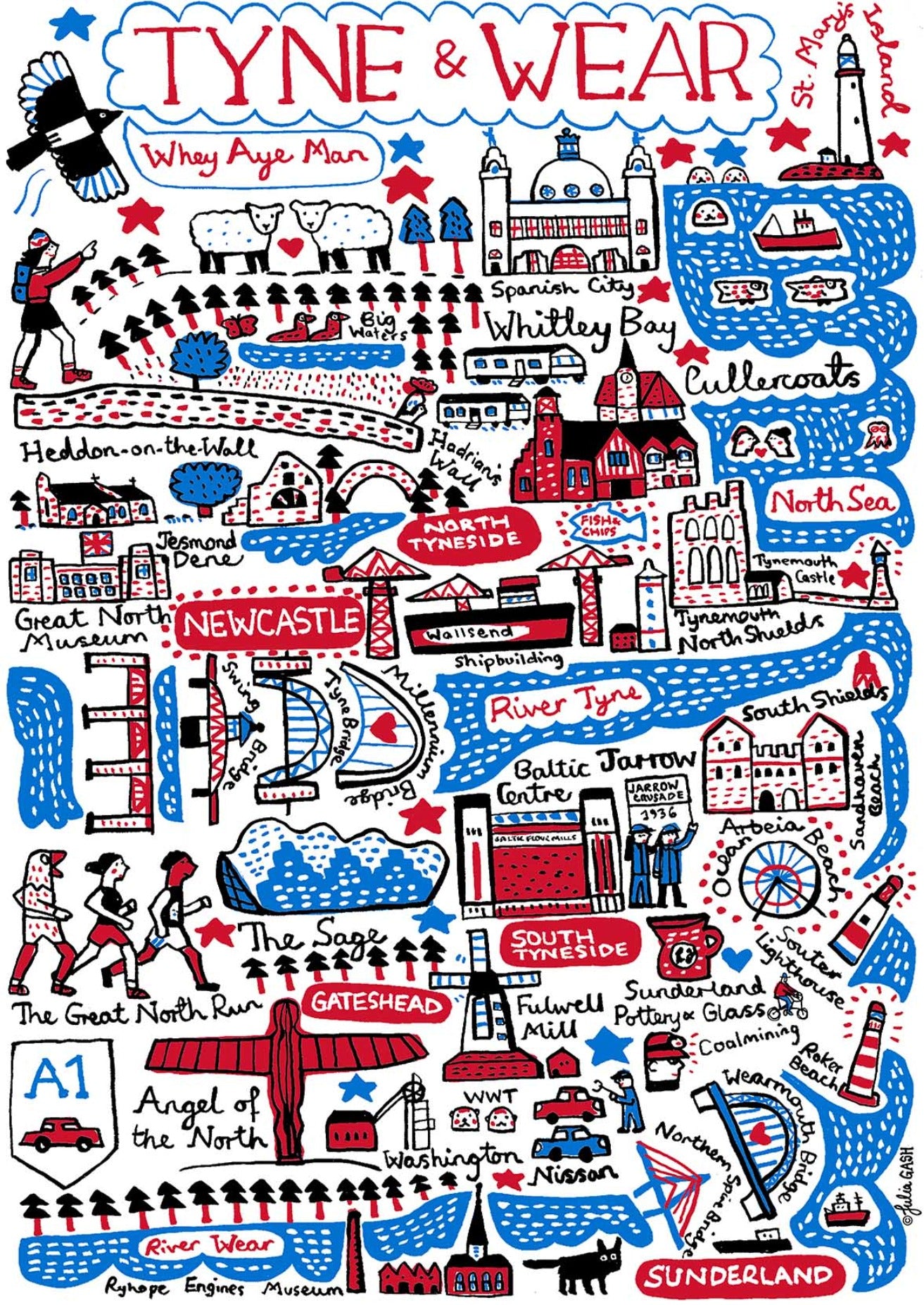 Tyne and Wear Art Print by Julia Gash