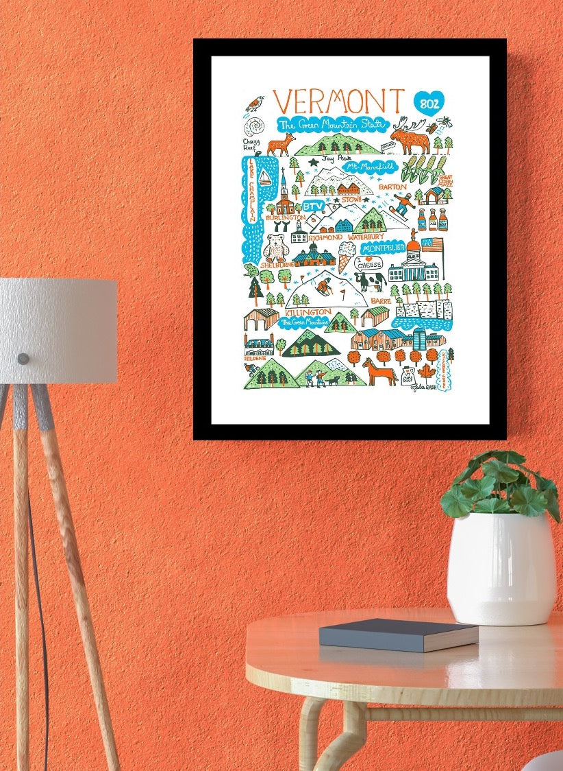 Vermont USA State Art Print by Julia Gash featuring Barton, Killington, Richmond and Stowe
