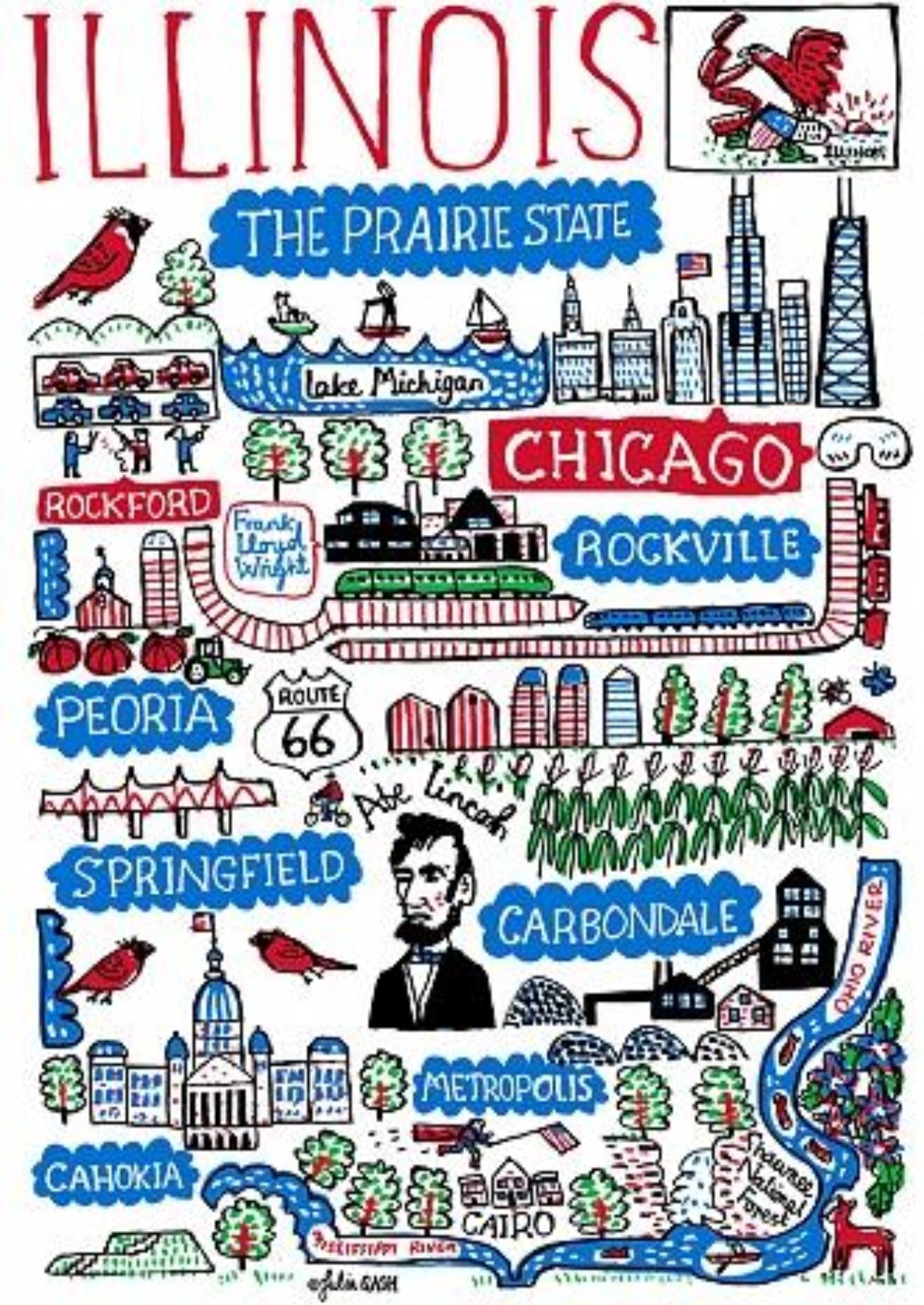 Illinois Chicago Springfield Metropolis Art Print - Julia Gash