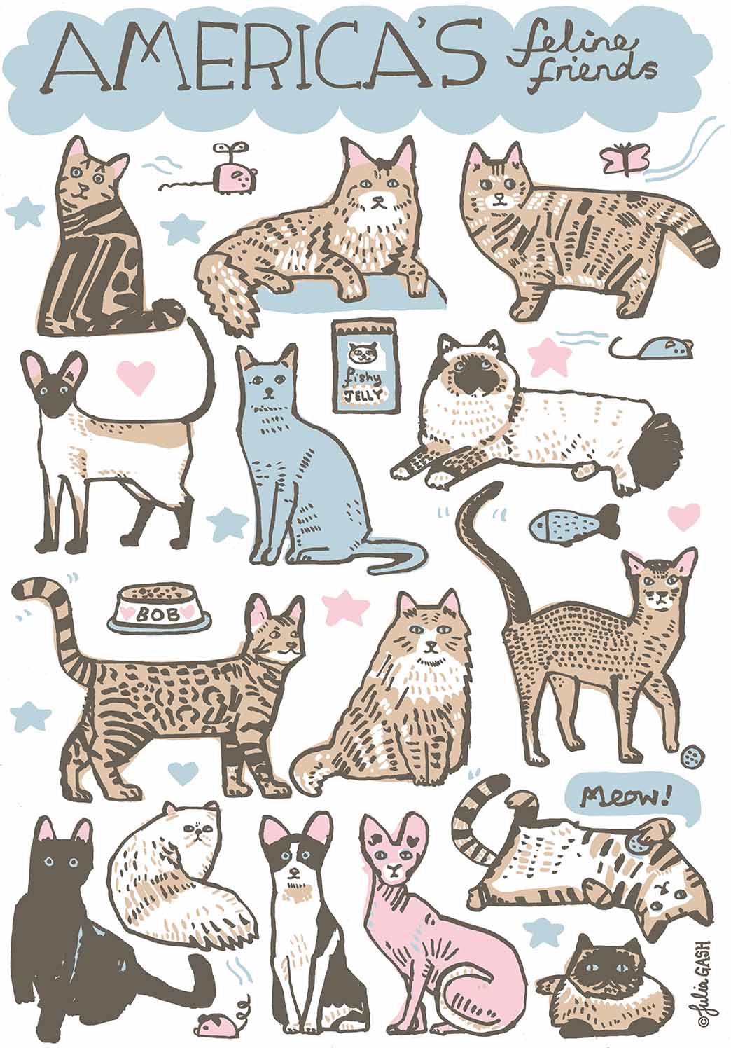 America’s Feline Friends Art Print