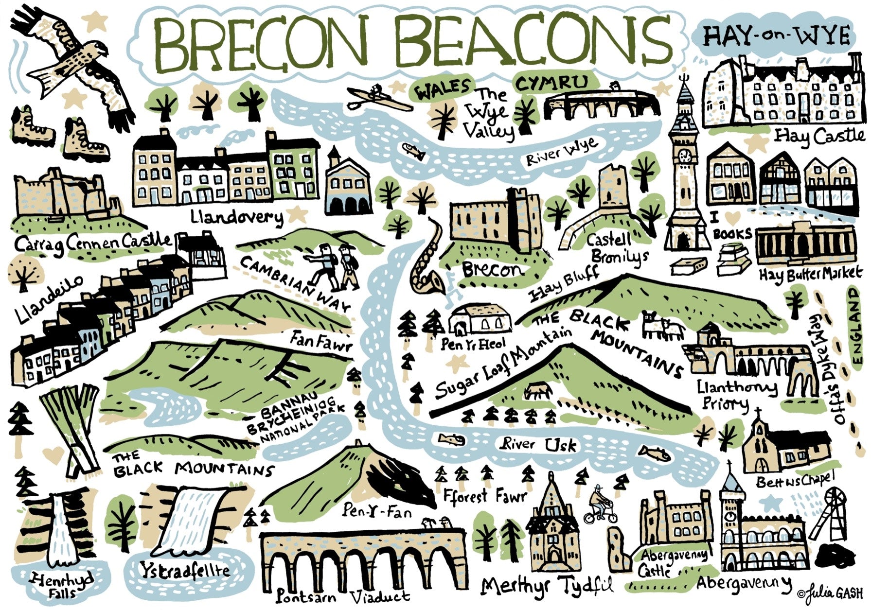 Brecon Beacons and Hay-on-Wye Art Print