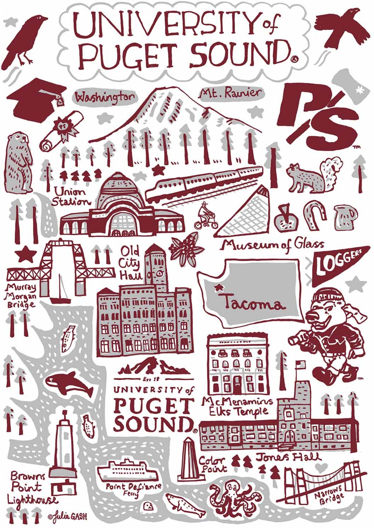 University of Puget Sound Art Print by Julia Gash