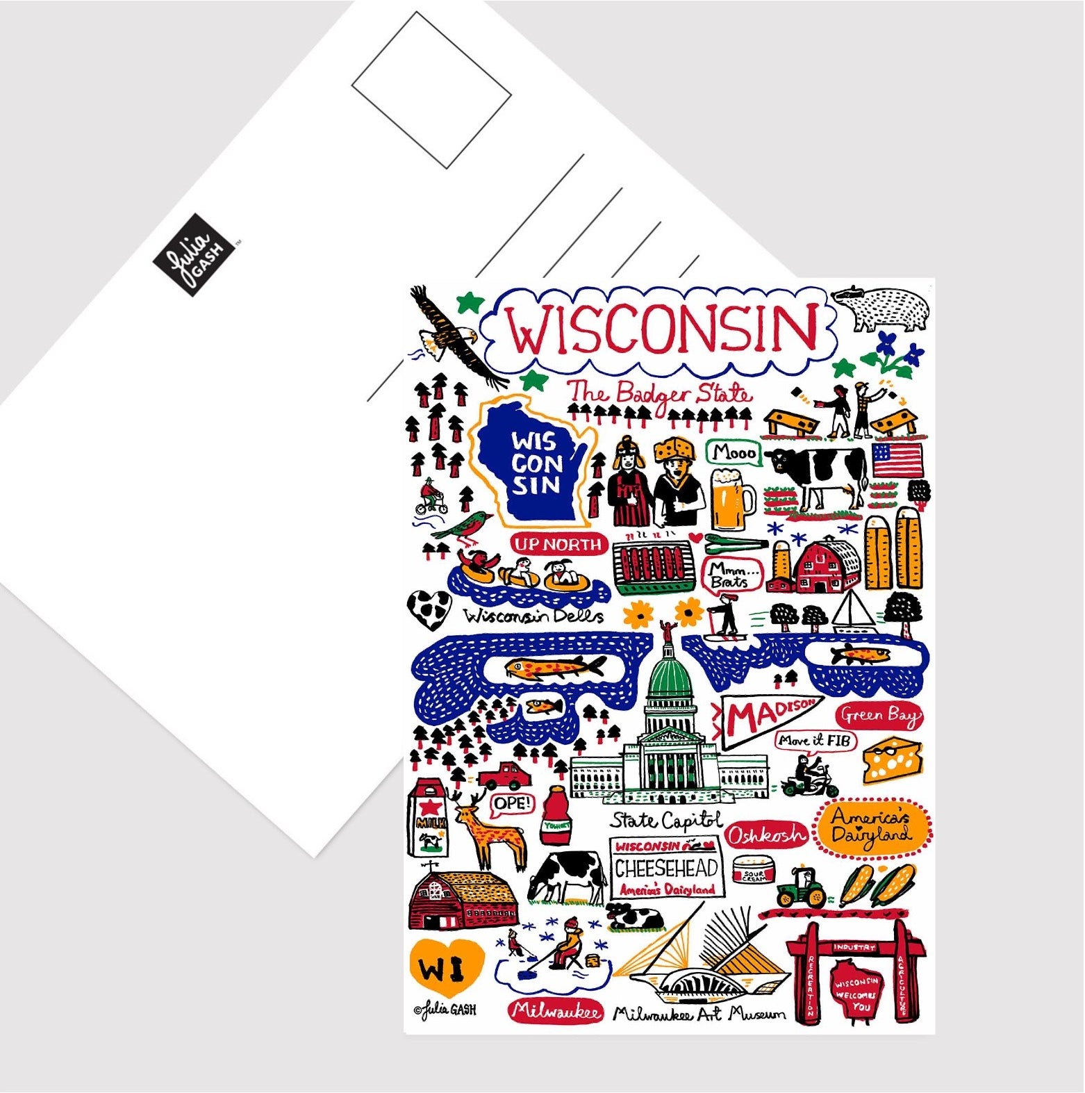 Wisconsin Postcard by British Travel Artist Julia Gash