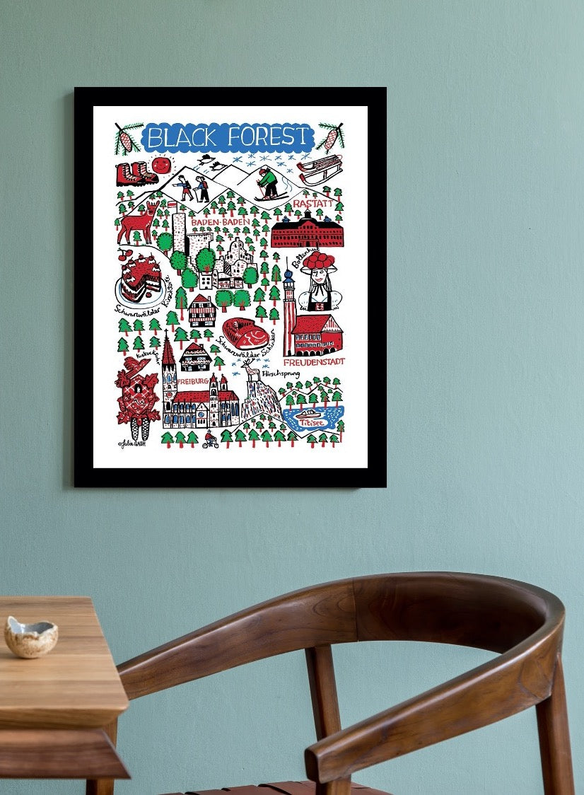 Black Forest Travel Art Print by British Map Artist Julia Gash