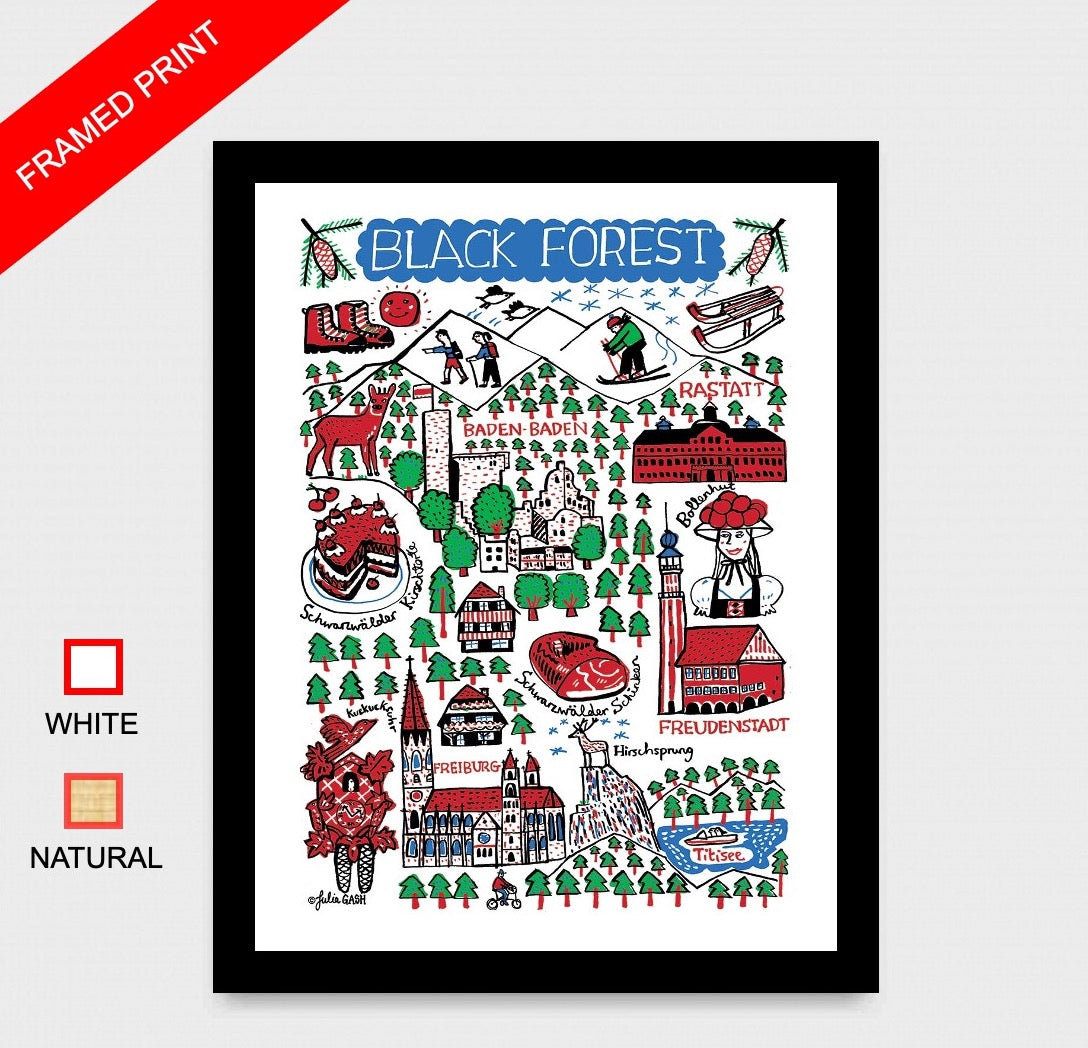 Black Forest Travel Art Print by British Map Artist Julia Gash