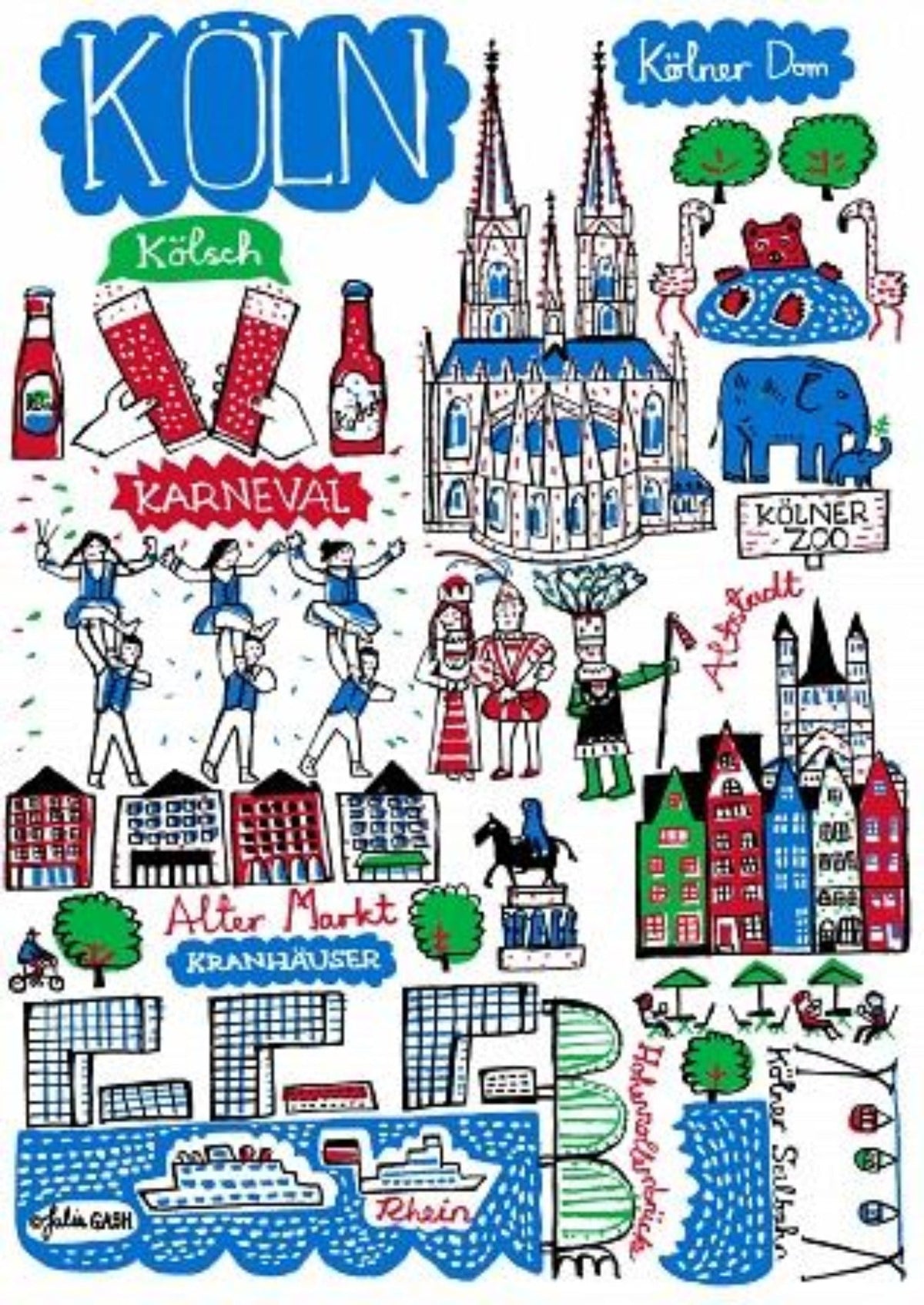 Cologne - Koln Postcard by British Travel Artist Julia Gash