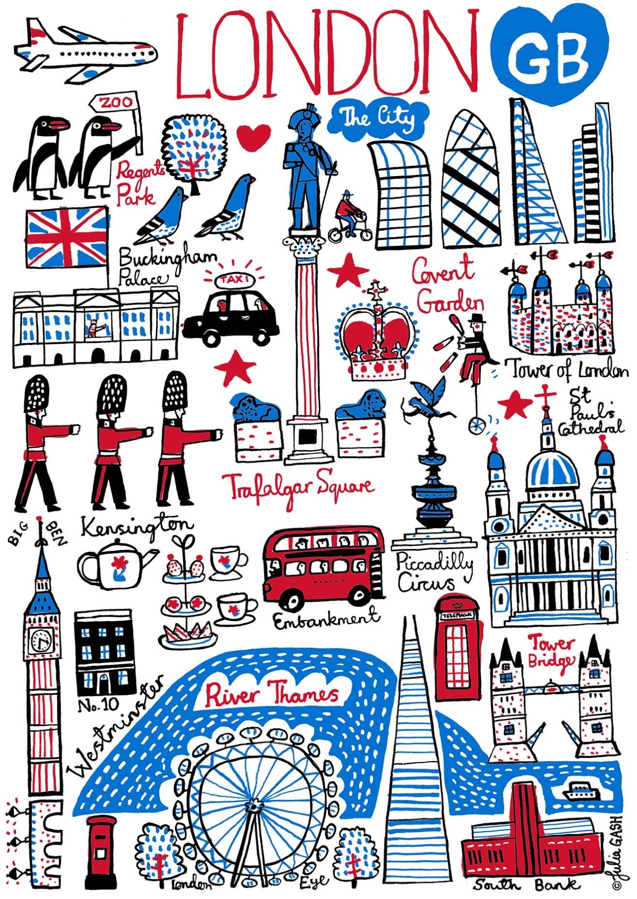 London Westminster Abbey Buckingham Palace Trafalgar Square Pauls Cathedral Shard The London Eye Tower of London Thames Art Print - Julia Gash