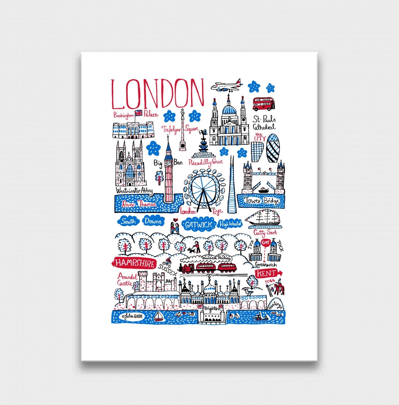 London and The South Westminster Abbey Buckingham Palace Trafalgar Square Pauls Cathedral Shard The London Eye Art Print - Julia Gash