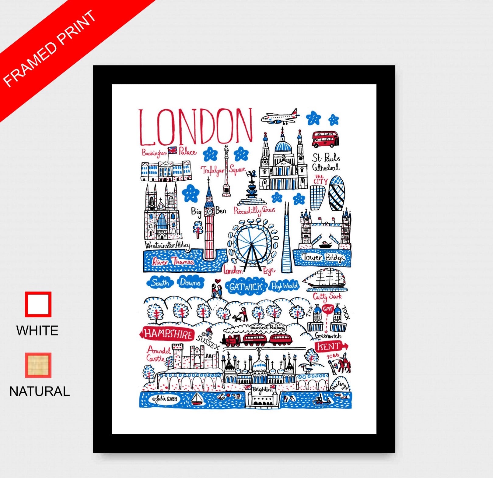 London and The South Westminster Abbey Buckingham Palace Trafalgar Square Pauls Cathedral Shard The London Eye Art Print - Julia Gash