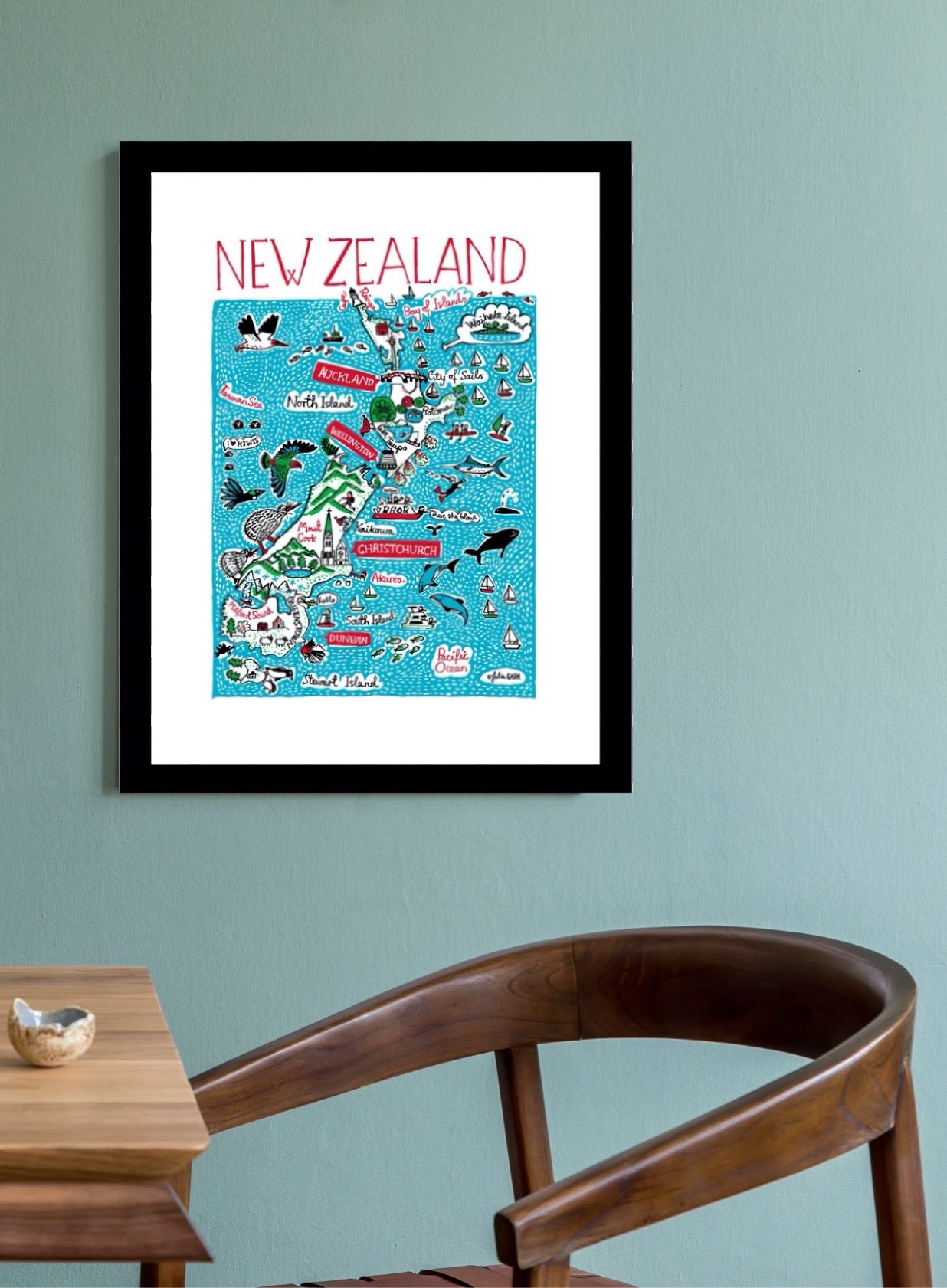 New Zealand Auckland Christchurch Wellington Pacific Dunedin Kiwi Birds Art Print - Julia Gash