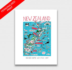 New Zealand Auckland Christchurch Wellington Pacific Dunedin Kiwi Birds Art Print - Julia Gash