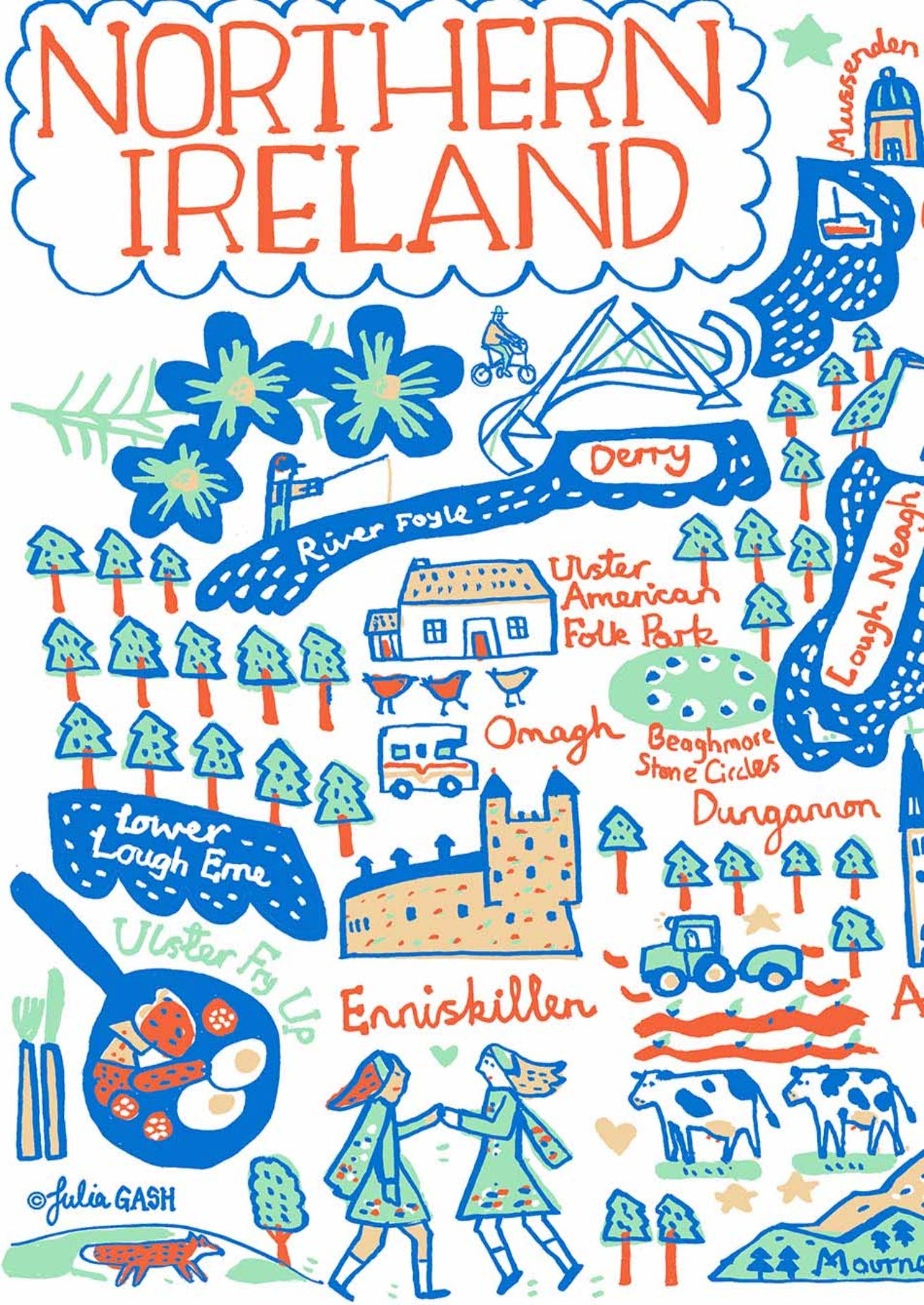 Northern Ireland Travel Art Print featuring Belfast by British map illustrator Julia Gash