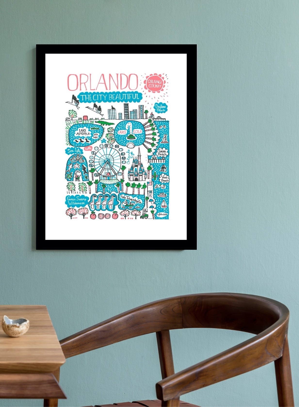 Orlando Florida Travel Art Print by British map illustrator Julia Gash