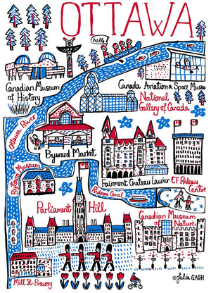 Ottawa Canada Travel Art Print by British map artist Julia Gash
