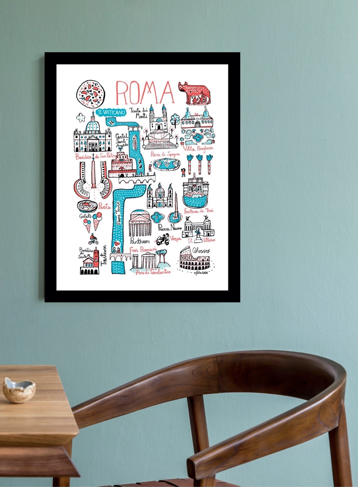 Roma - Rome Italy Travel Art Print by British map illustratorJulia Gash