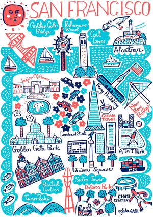 San Francisco California Travel Art Print by British Map Illustrator Julia Gash