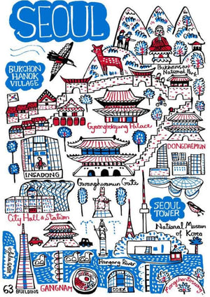 Seoul South Korea Travel Art Print featuring Gangnam by British map illustrator Julia Gash