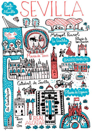 Sevilla - Seville Spain Travel Art Print featuring the Alcazar by British artist Julia Gash