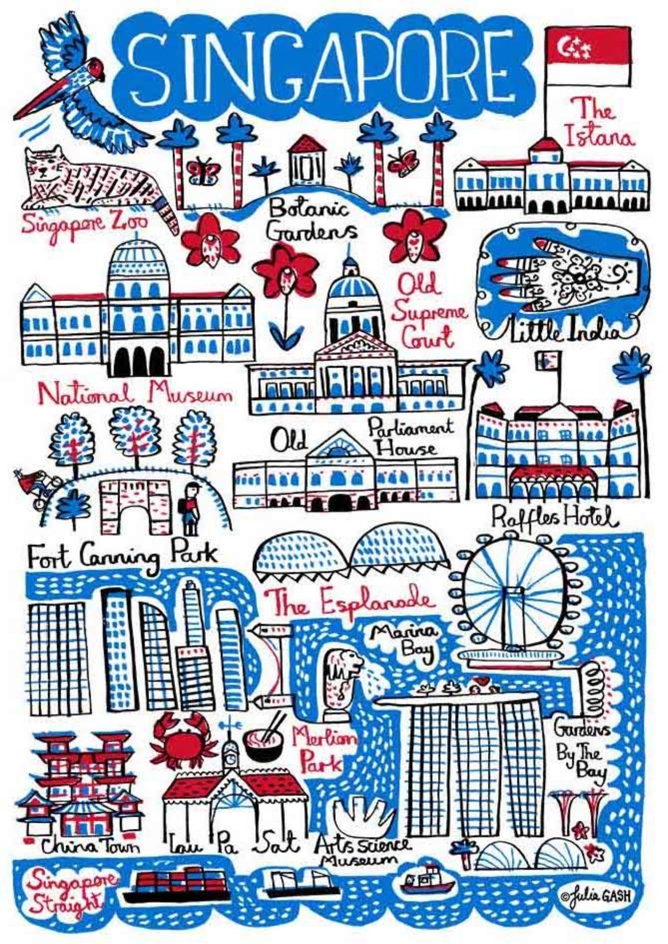 Contemporary Singapore Travel Art Print by British map illustrator Julia Gash