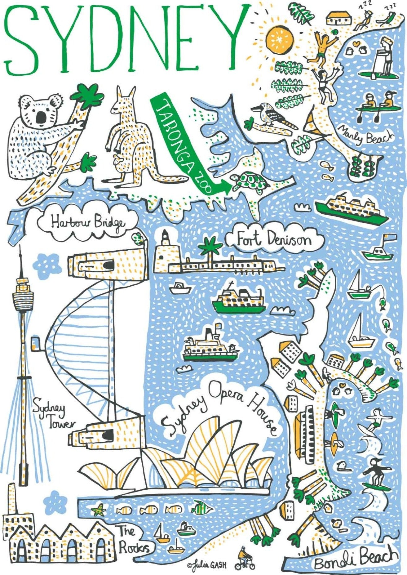 Sydney Australia Contemporary Art Print by British map illustrator Julia Gash