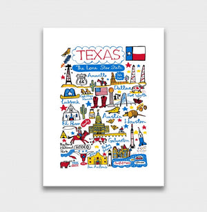 Contemporary Texas USA State Art Print featuring Dallas, Houston, Austin and El Paso by Julia Gash
