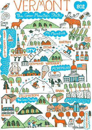 Vermont USA State Art Print by Julia Gash featuring Barton, Killington, Richmond and Stowe