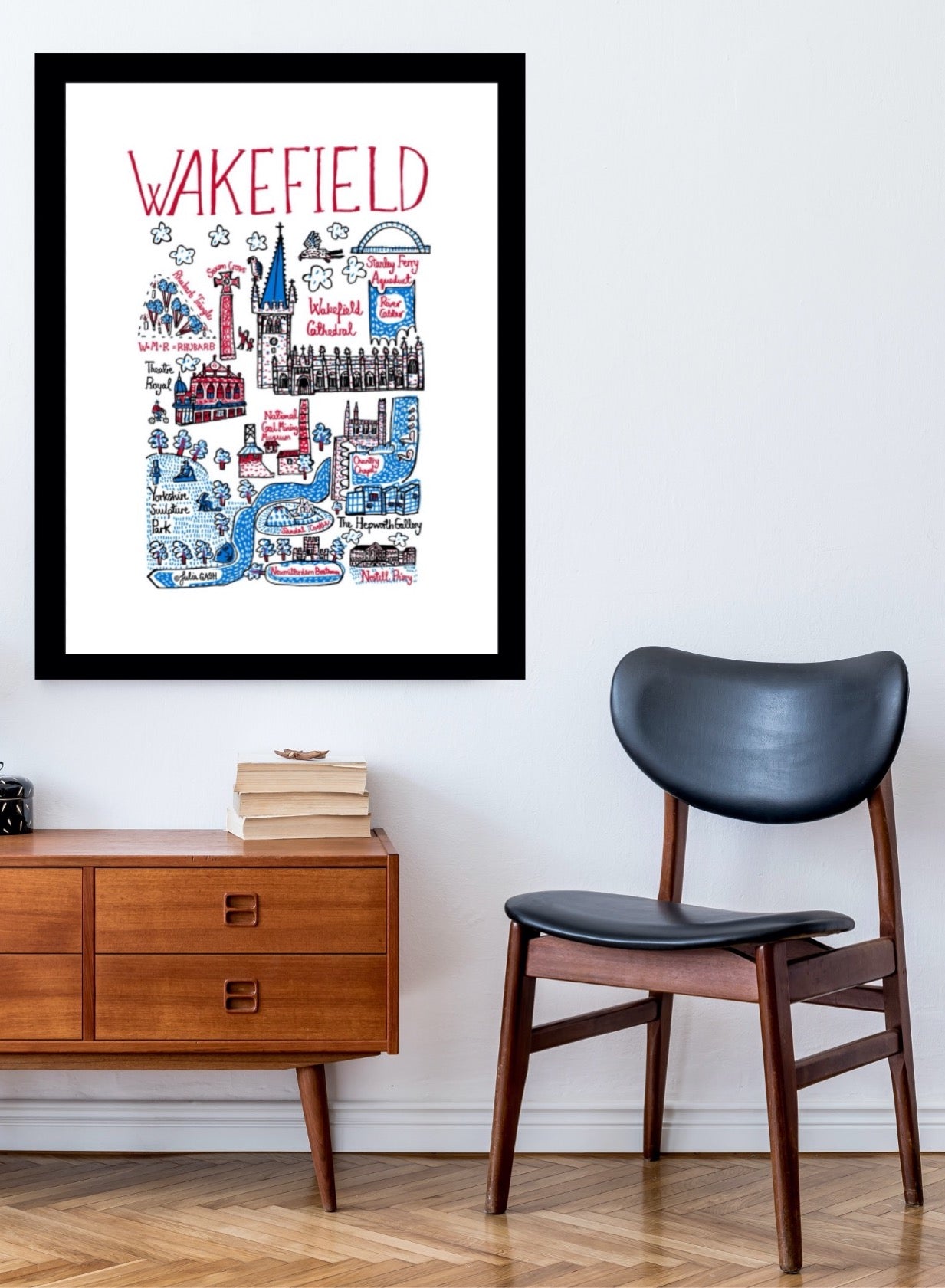 Wakefield, Yorkshire Contemporary Map Illustration Art Print by Julia Gash