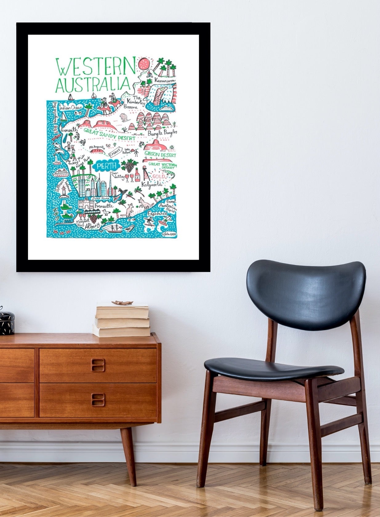 Western Australia travel art print by Julia Gash featuring Perth, Albany and Freemantle