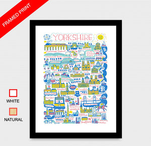 Whimsical Yorkshire Art Print featuring Leeds, Sheffield, Hull, York. Whitby, Harrogate and Doncaster by travel artist Julia Gash