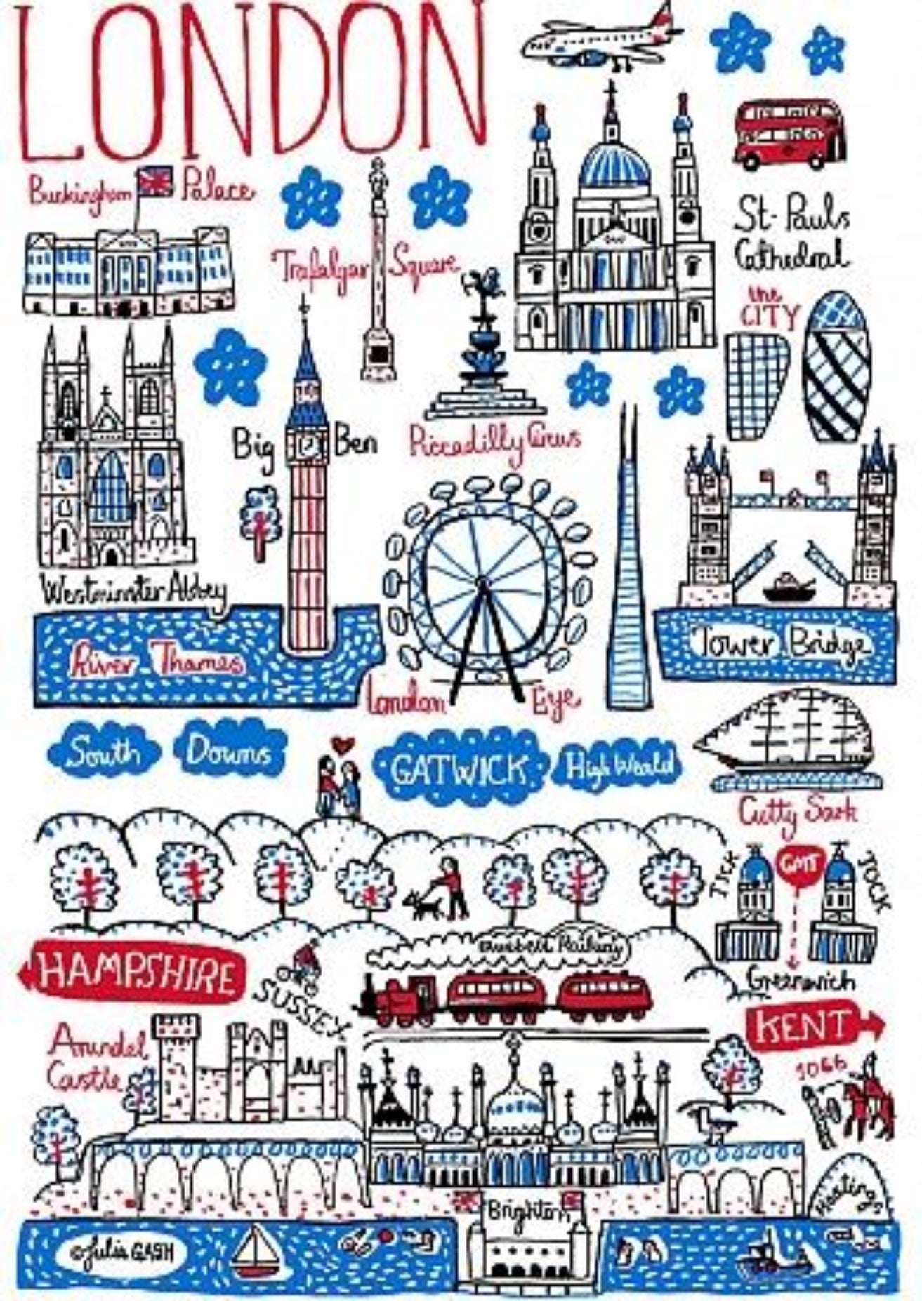 London and The South Westminster Abbey Buckingham Palace Trafalgar Square Pauls Cathedral Shard The London Eye Art Print - Julia Gash